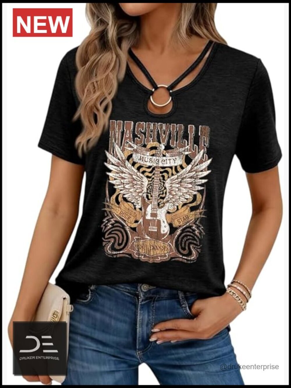 Women's Funny Graphic Keyhole Neck Cutout Ring Short Sleeve Tee